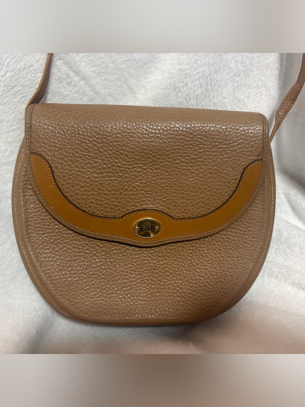 Vintage Christian Dior Taupe Leather Shoulder/Cross-Body.  Made in France